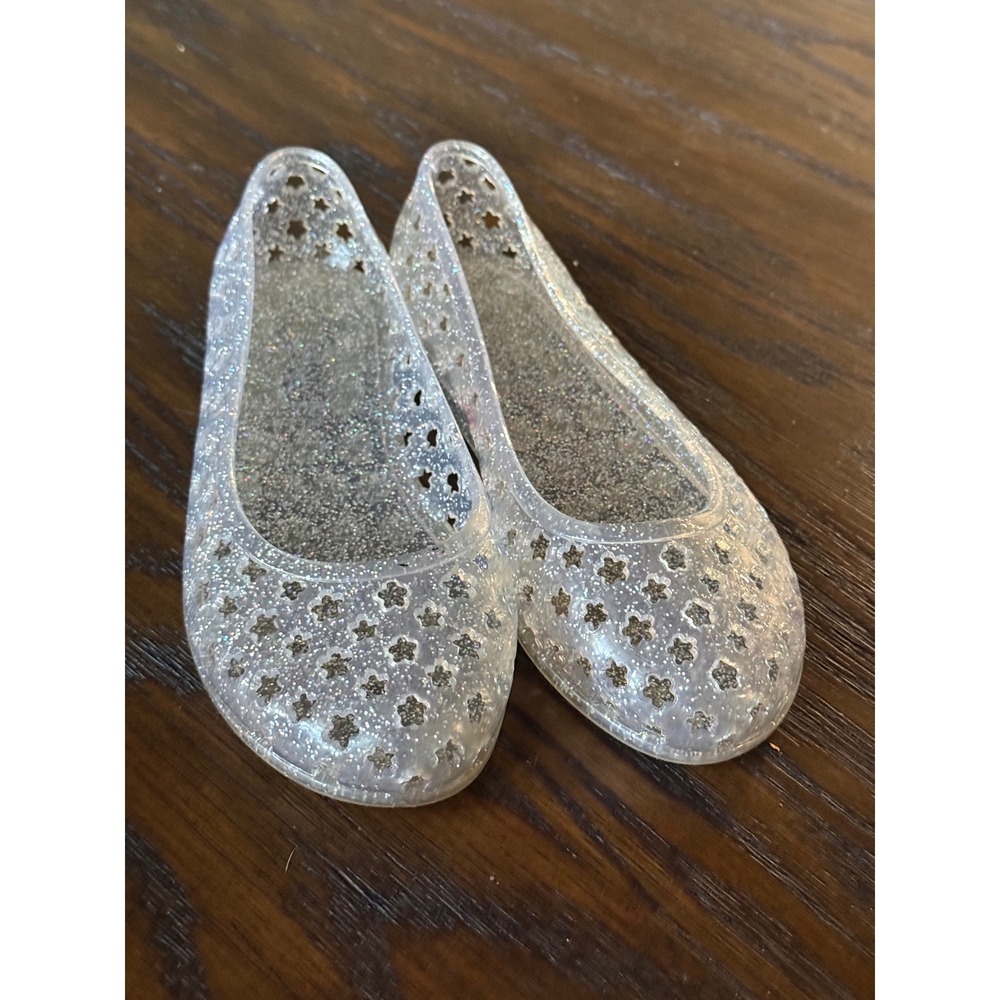 Old Navy Jelly Ballet Flats Girls Size 3 Clear Glitter Excellent Star Cutout